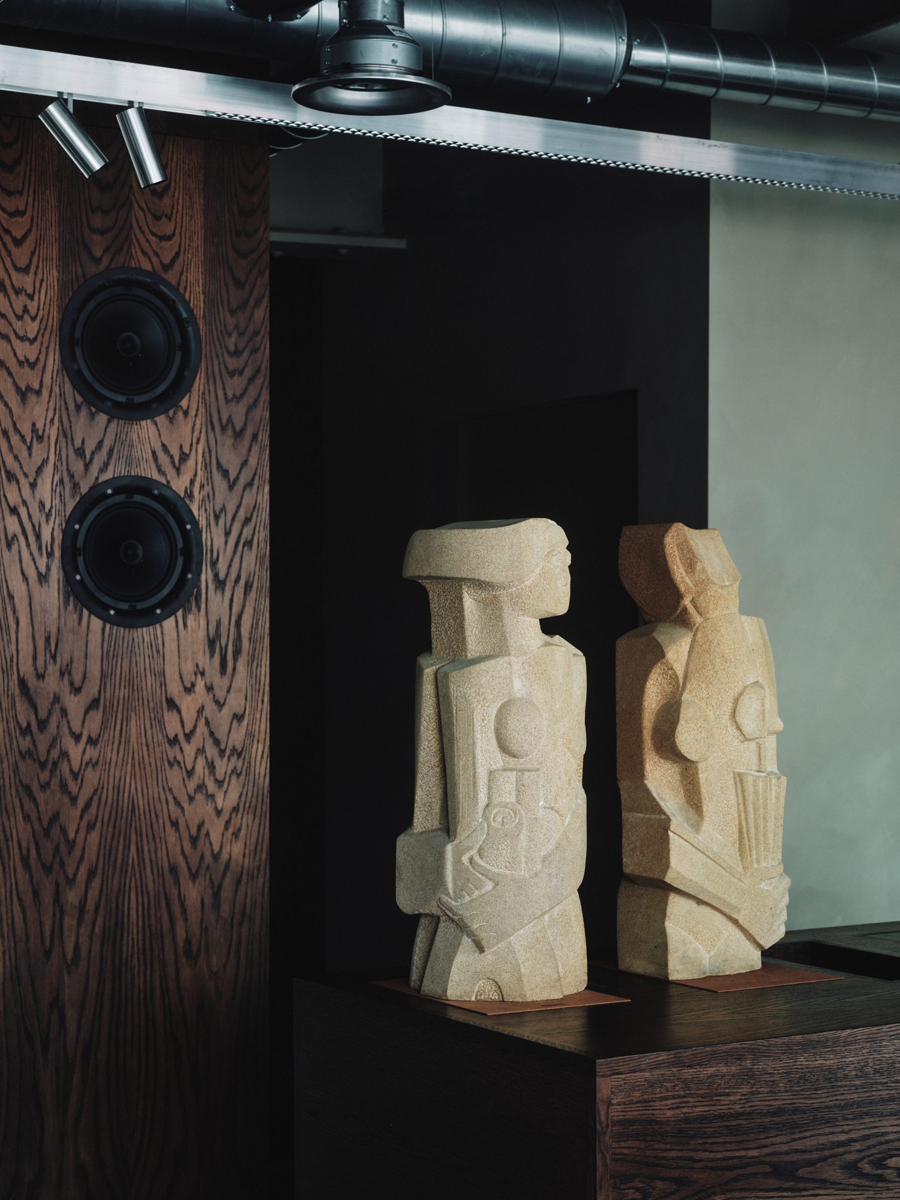 Speaker and Richard Perry sculptures in Cubitts Manchester by Youth