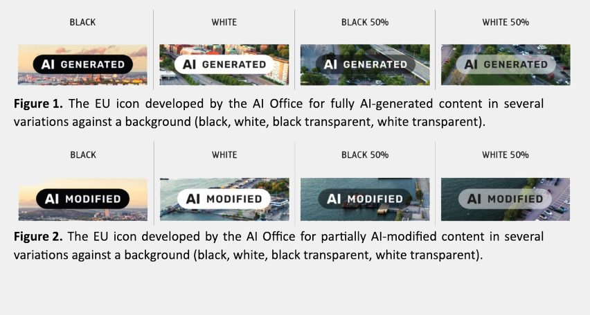 Screeshot of AI generated and AI modified icons created by the EU AI Office in four different variations