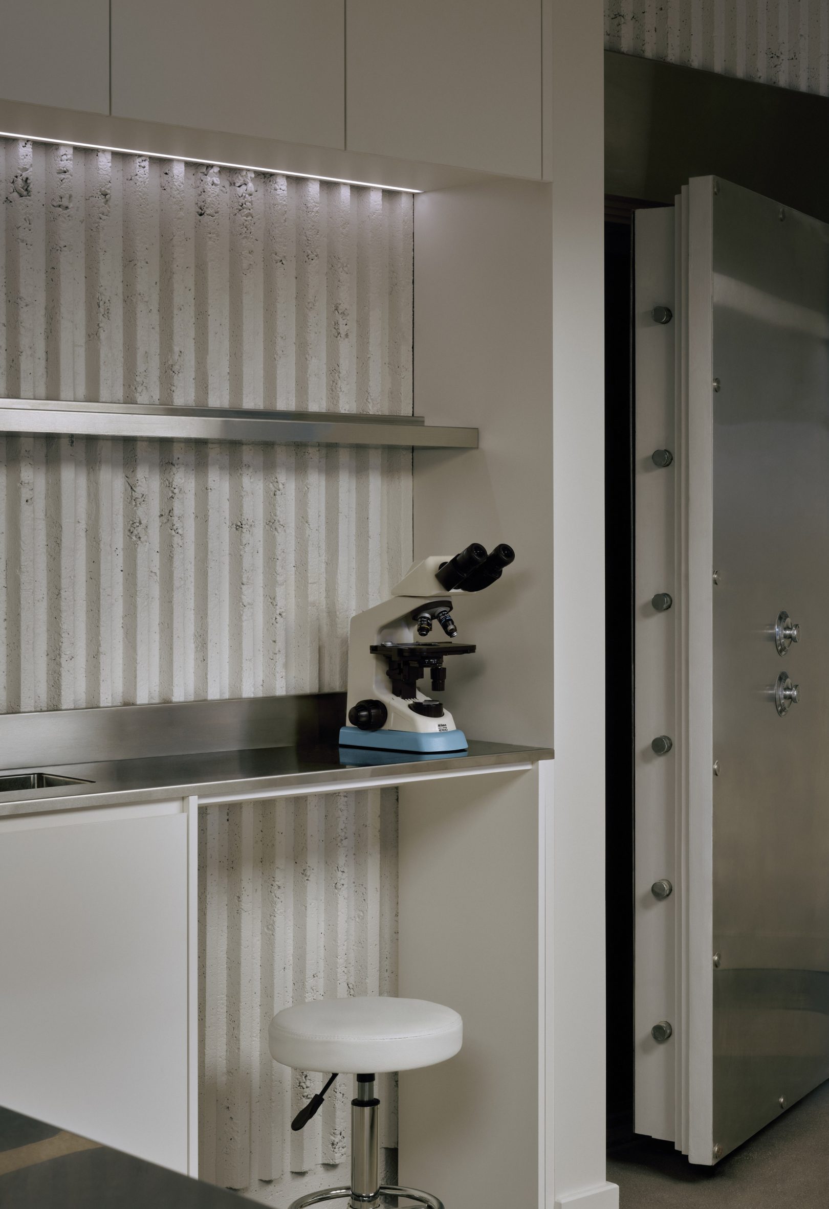 A bank vault repurposed as a closed pharmacy and lab