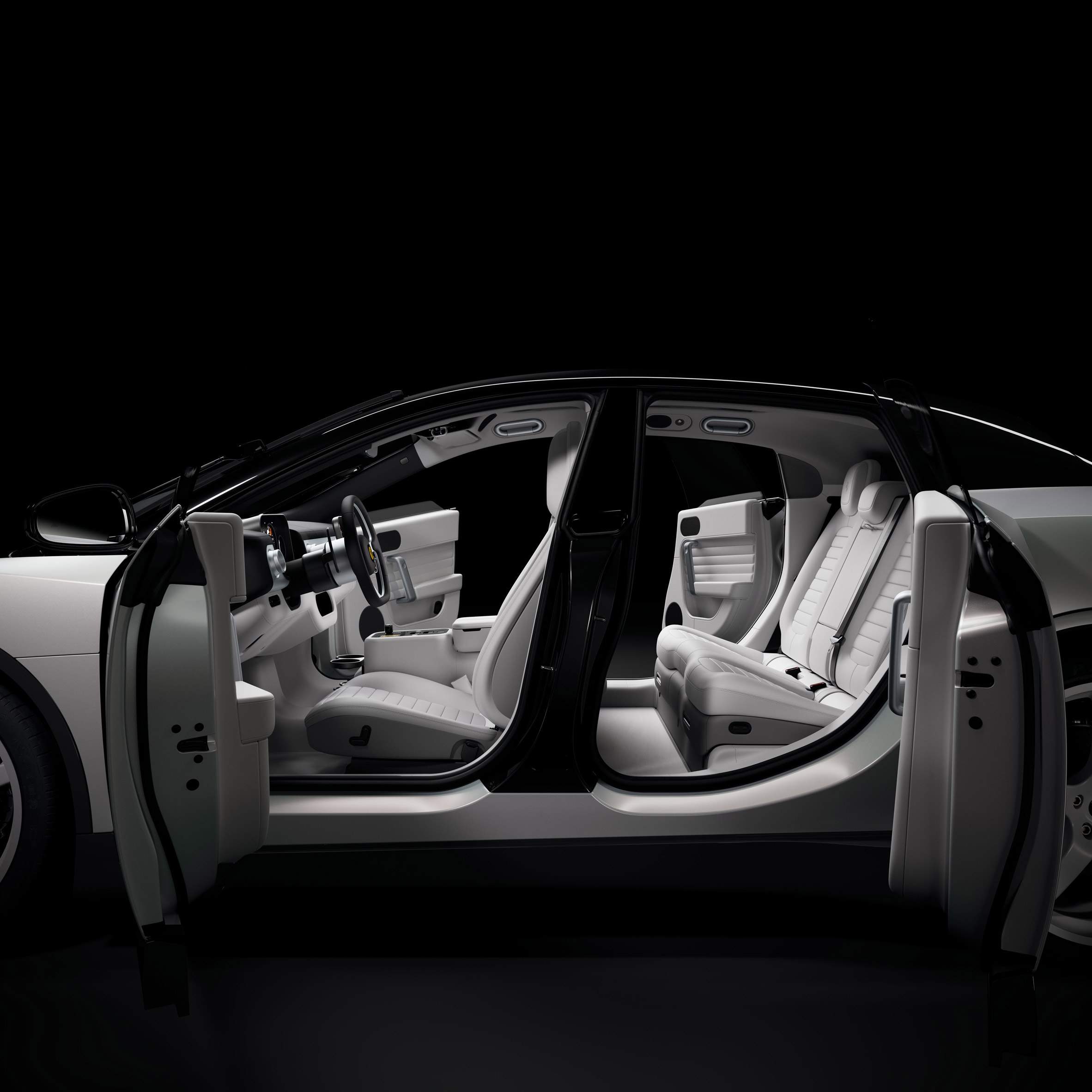 Interior of special edition all-white Ferrari EV