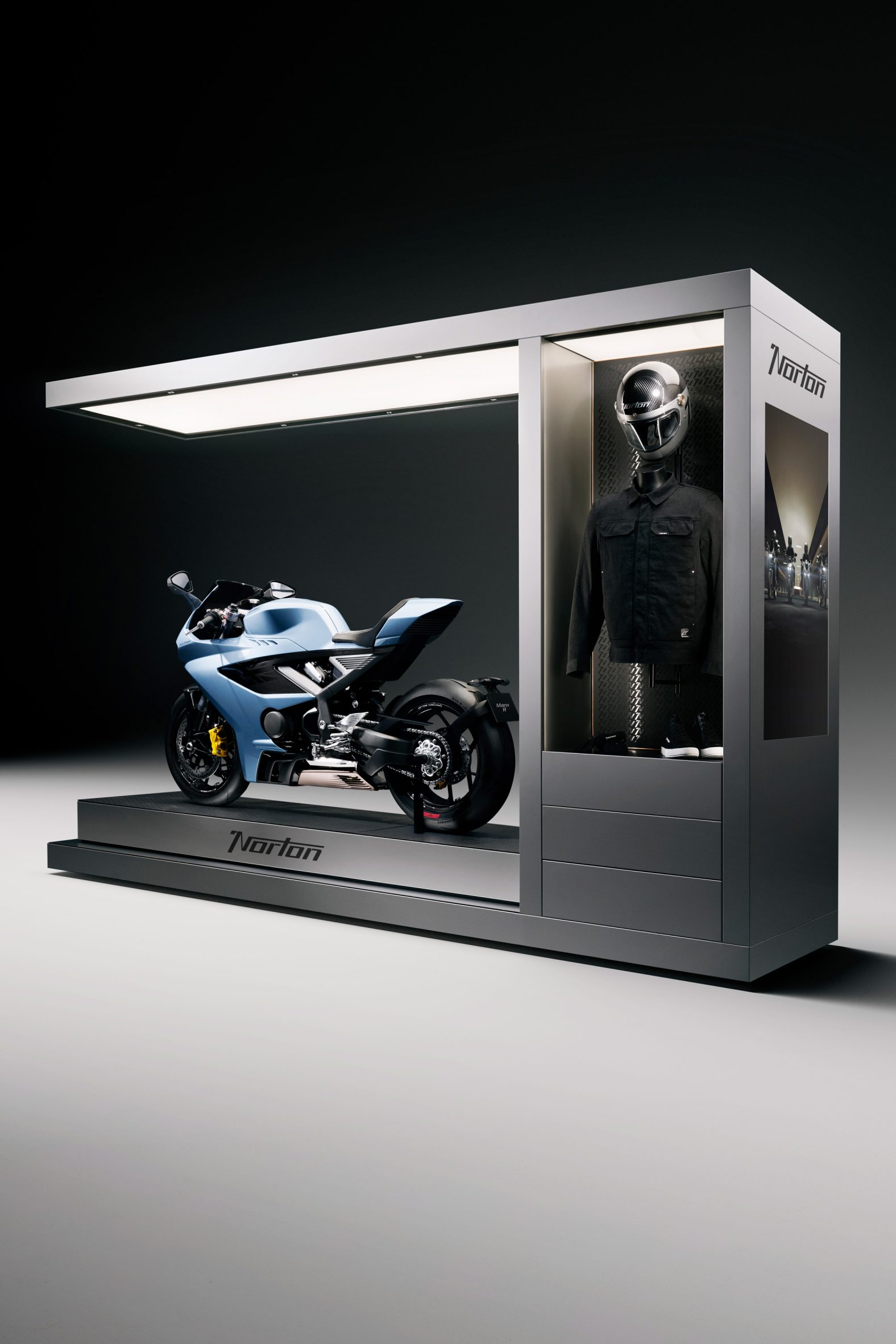 Futuristic-style Norton podium
