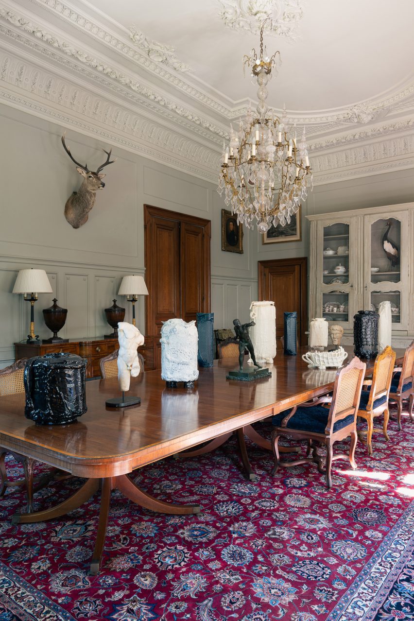 LS Gomma's Drunken Vessels in the dining room for God Speed exhibition by Uppercut at Chateau de Spycker
