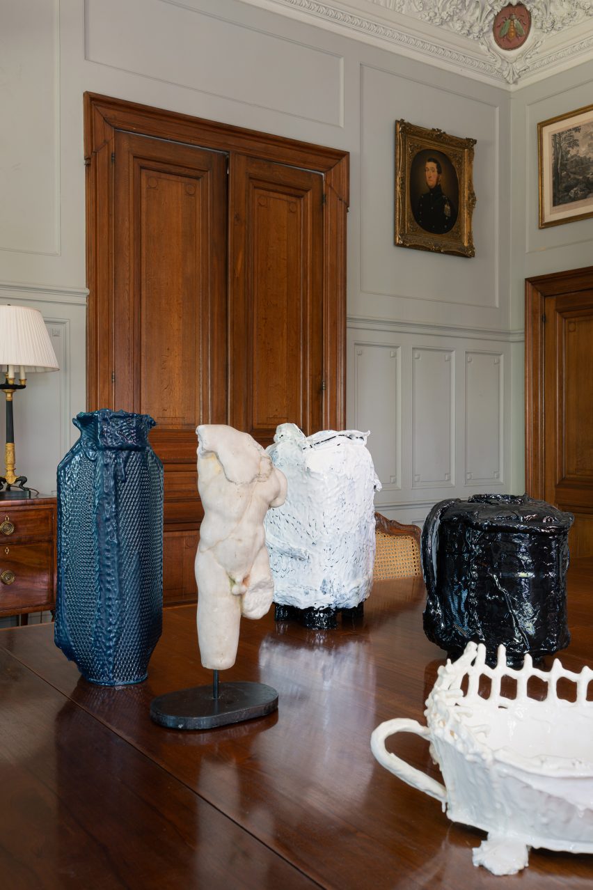 LS Gomma's Drunken Vessels in the dining room for God Speed exhibition by Uppercut at Chateau de Spycker