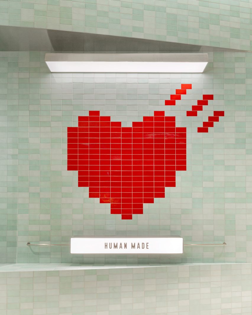Tiled heart on wall