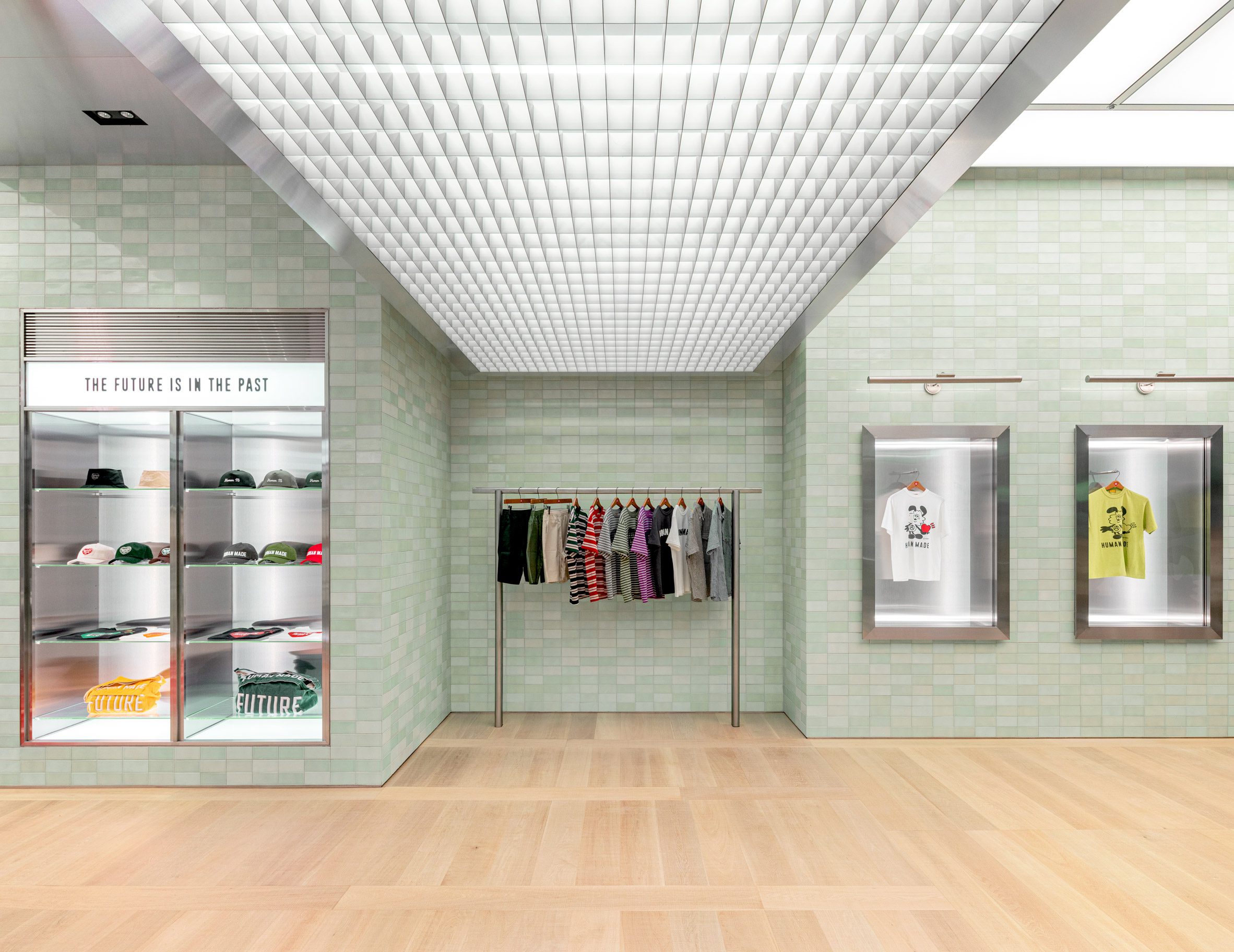 Gridded ceiling in retail store