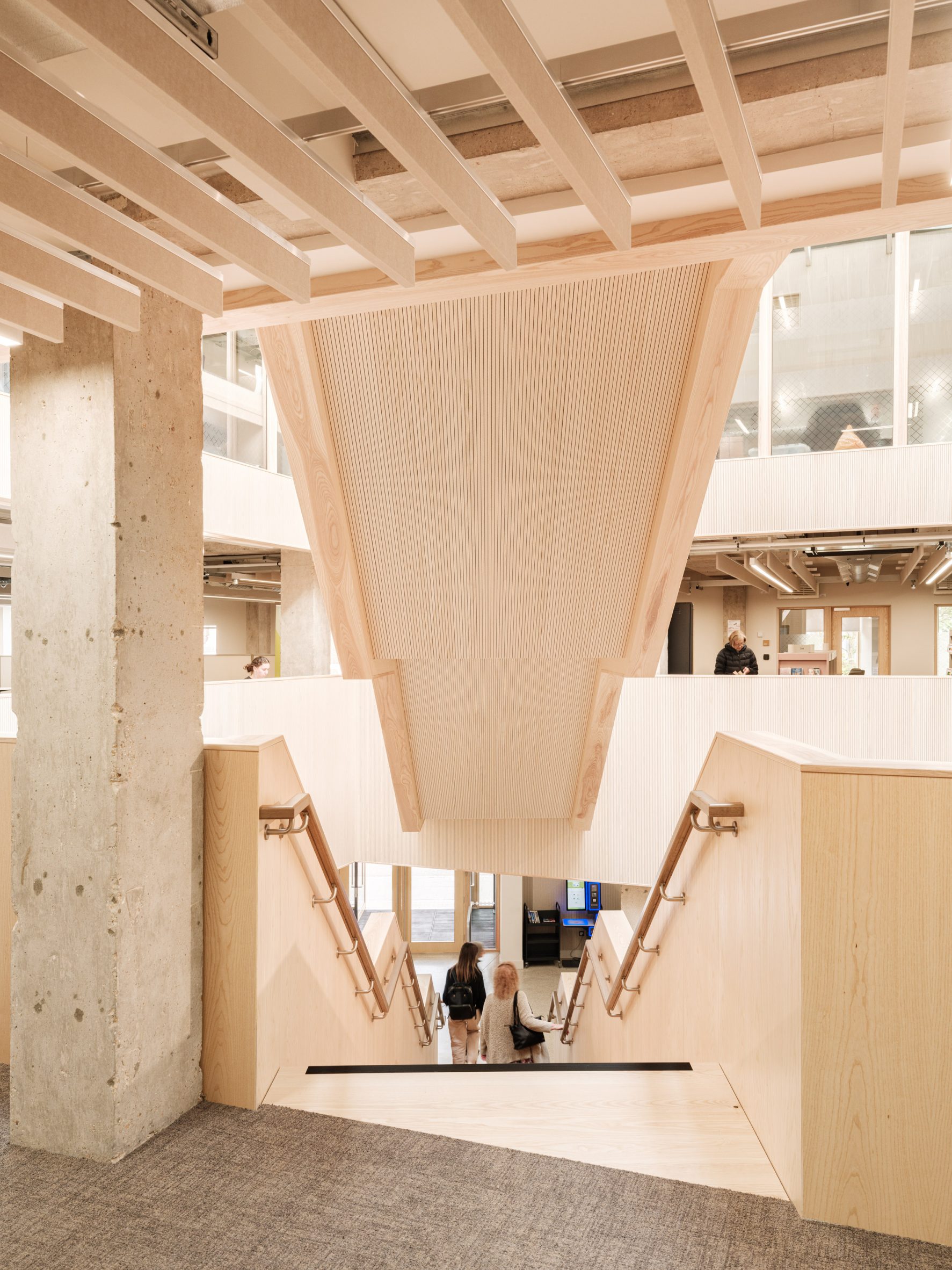 Atrium with wooden staircase