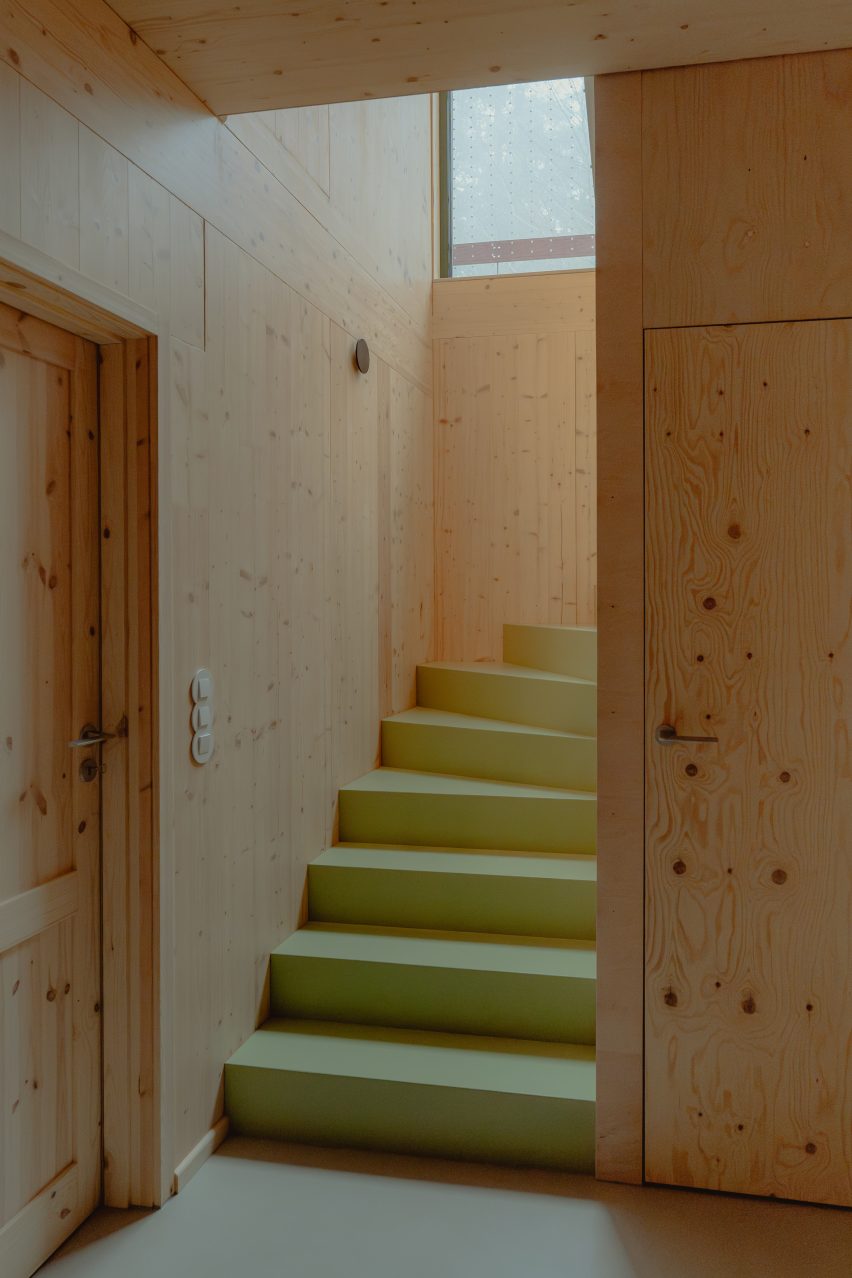 Stairway within the Studzienno 27 cabin by Kuba Woźniczka