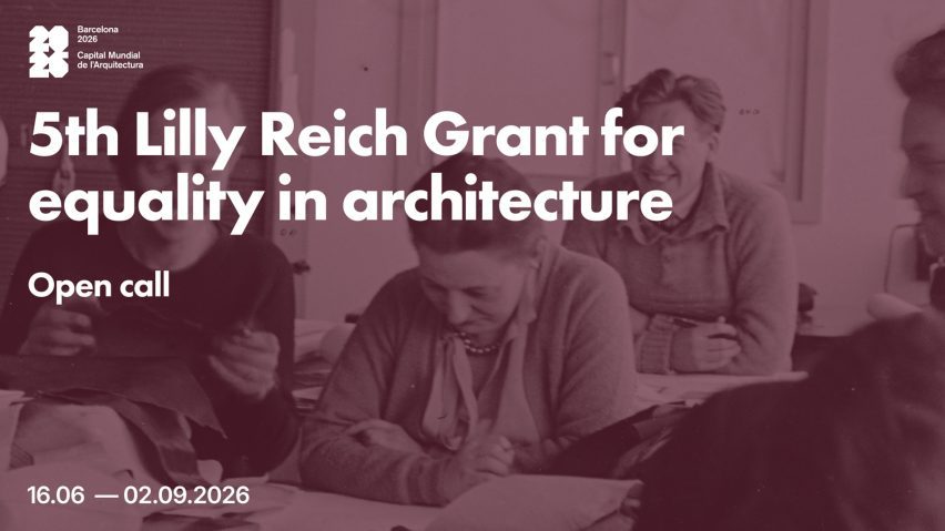 a poster for an architecture competition in tones of burgundy and white