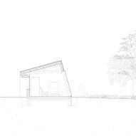 Section of Modular home with sloping facade by Papundekl Architects