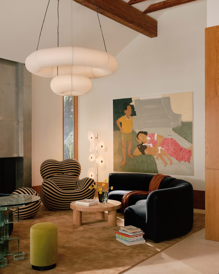 A striped Up chair by Gaetano Pesce anchors a lounge area