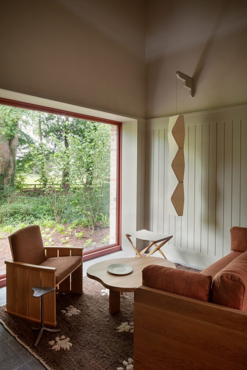 Wooden chair in wood-panelled room