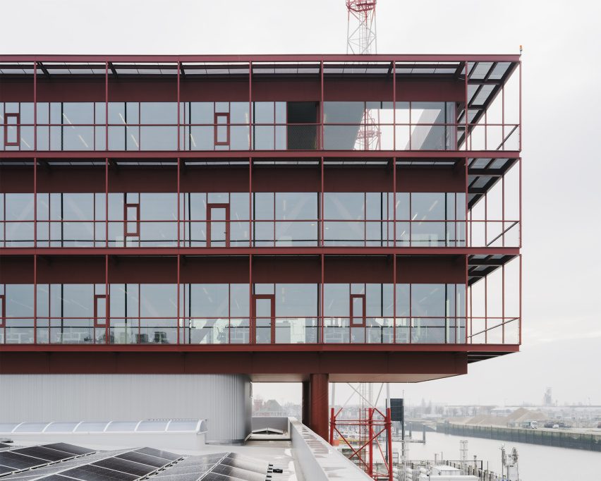 Red steel office block