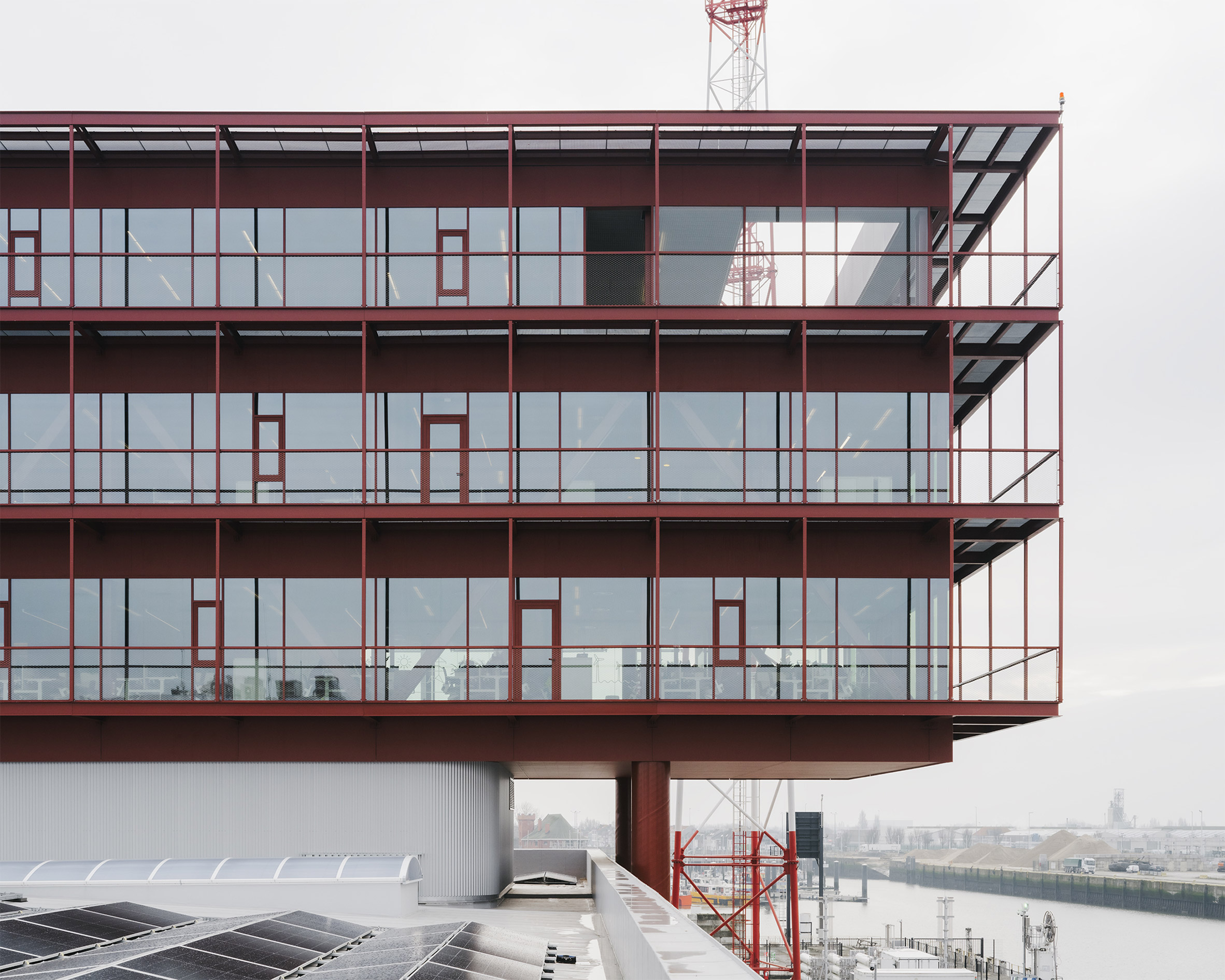 Red steel office block