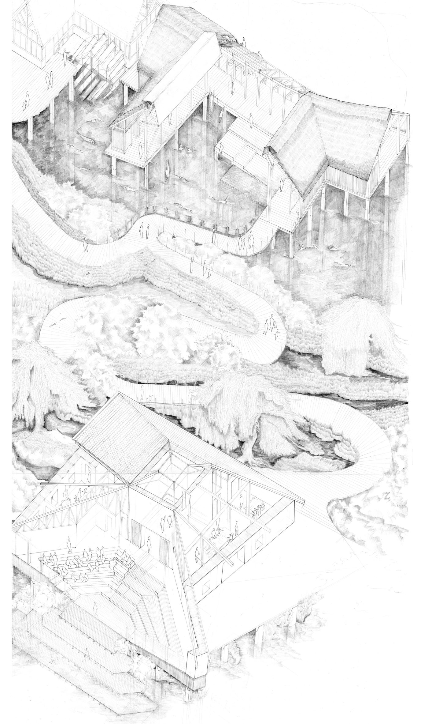 Grey illustration of a river
