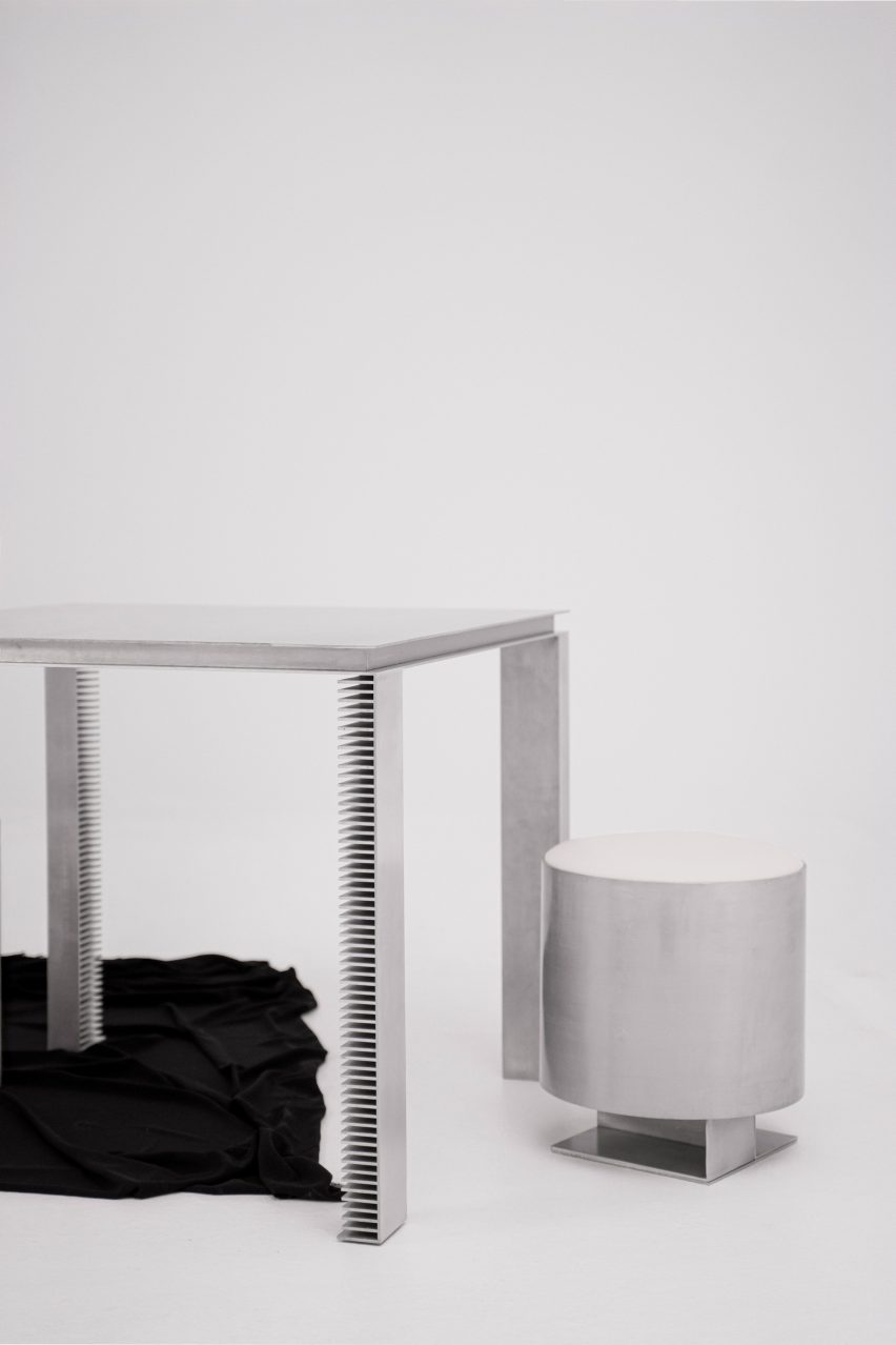 Strut table and pouf by Yağmur Köylü for Yet Design Studio