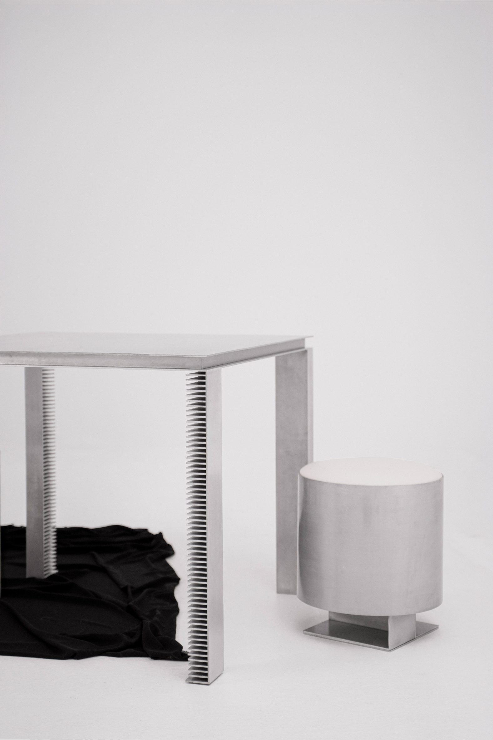 Strut table and pouf by Yağmur Köylü for Yet Design Studio