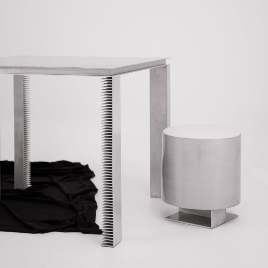 Strut table and pouf by Yağmur Köylü for Yet Design Studio