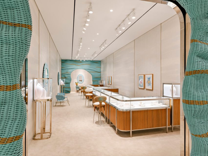Tiffany & Co pop-up store interior with predominantly beige decor