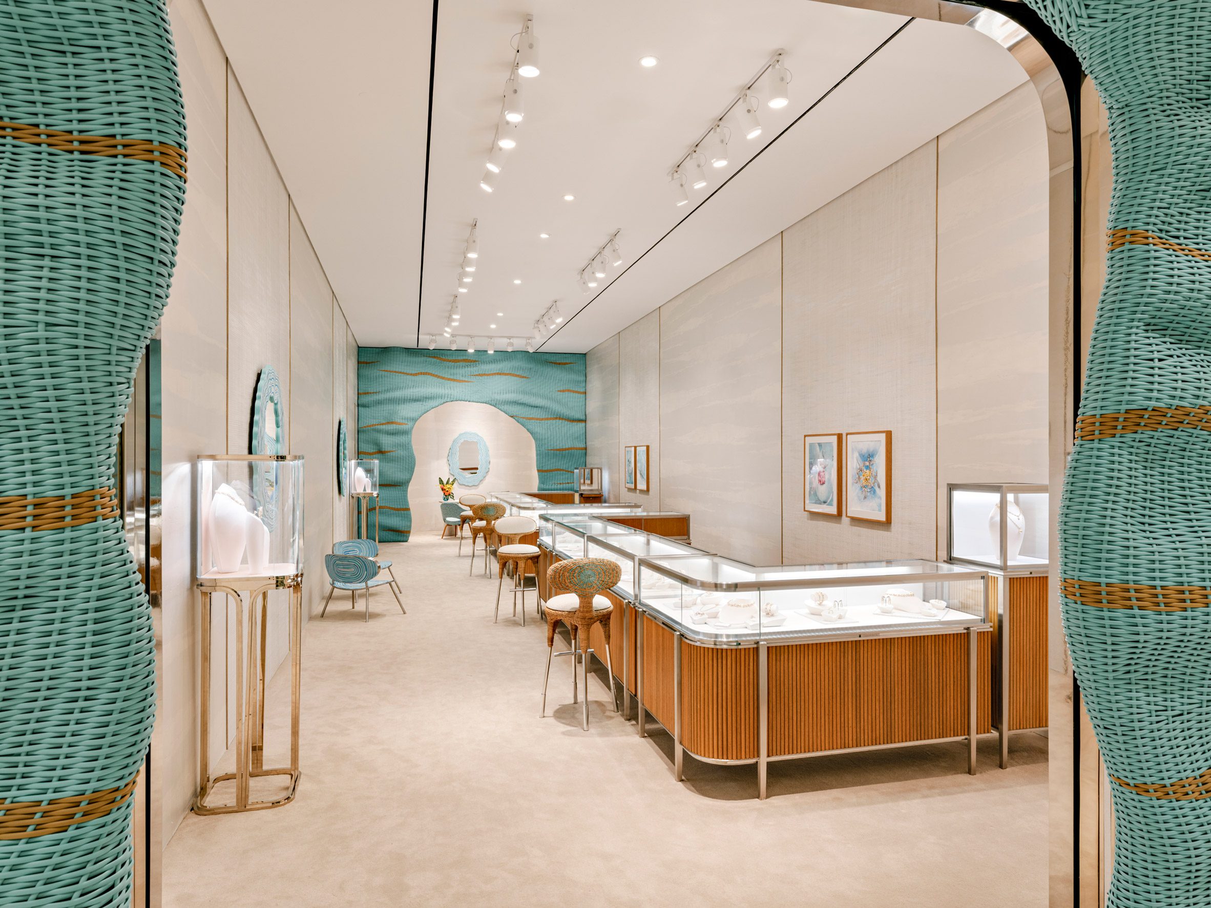 Tiffany & Co pop-up store interior with predominantly beige decor