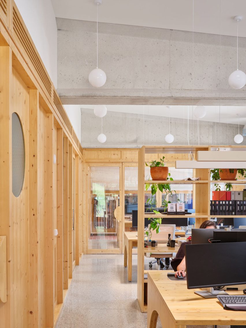 Wood-lined office interior