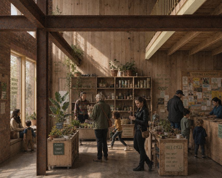 Visualisation showing interior of a low-waste shop