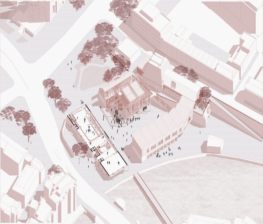 Aerial view of a riverside site