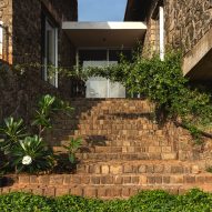 Granite steps leading to the entrance of Ushas farmhouse