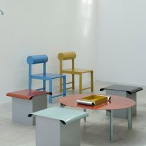 Waka Waka curls colourful metal to form Ribbon furniture collection