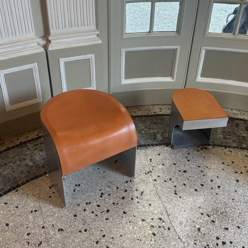 Photo of metal and leather chairs by Studio Bjorn Verlinde