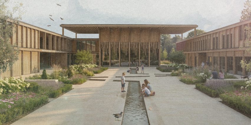 Render of children playing in a garden