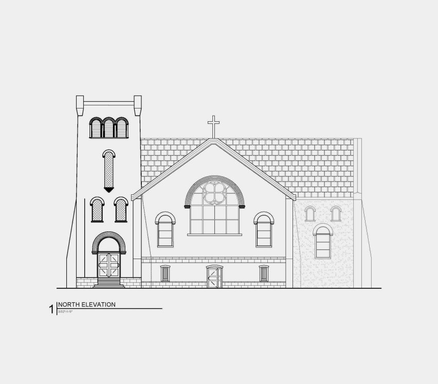 Architectural elevation of an historic building.