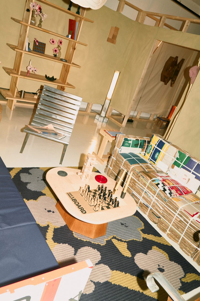 Living room set with cardboard sofa