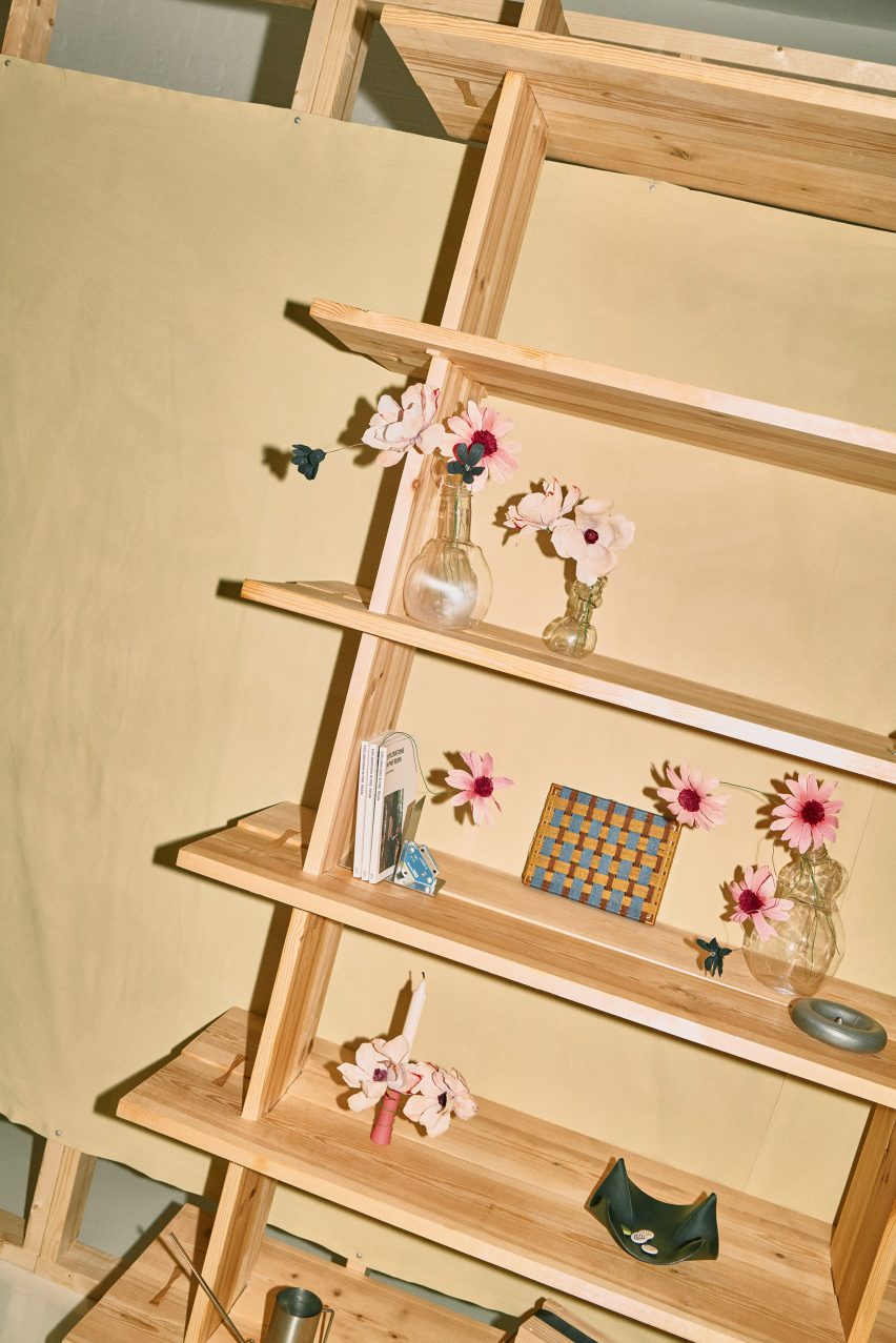 Wooden shelf with trinkets
