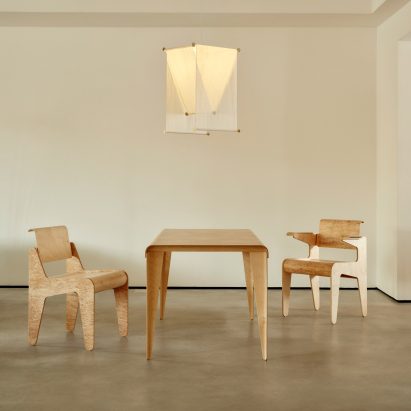 Chairs and lamp