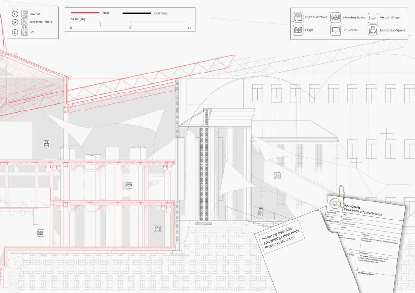Architectural drawings with keys and symbols