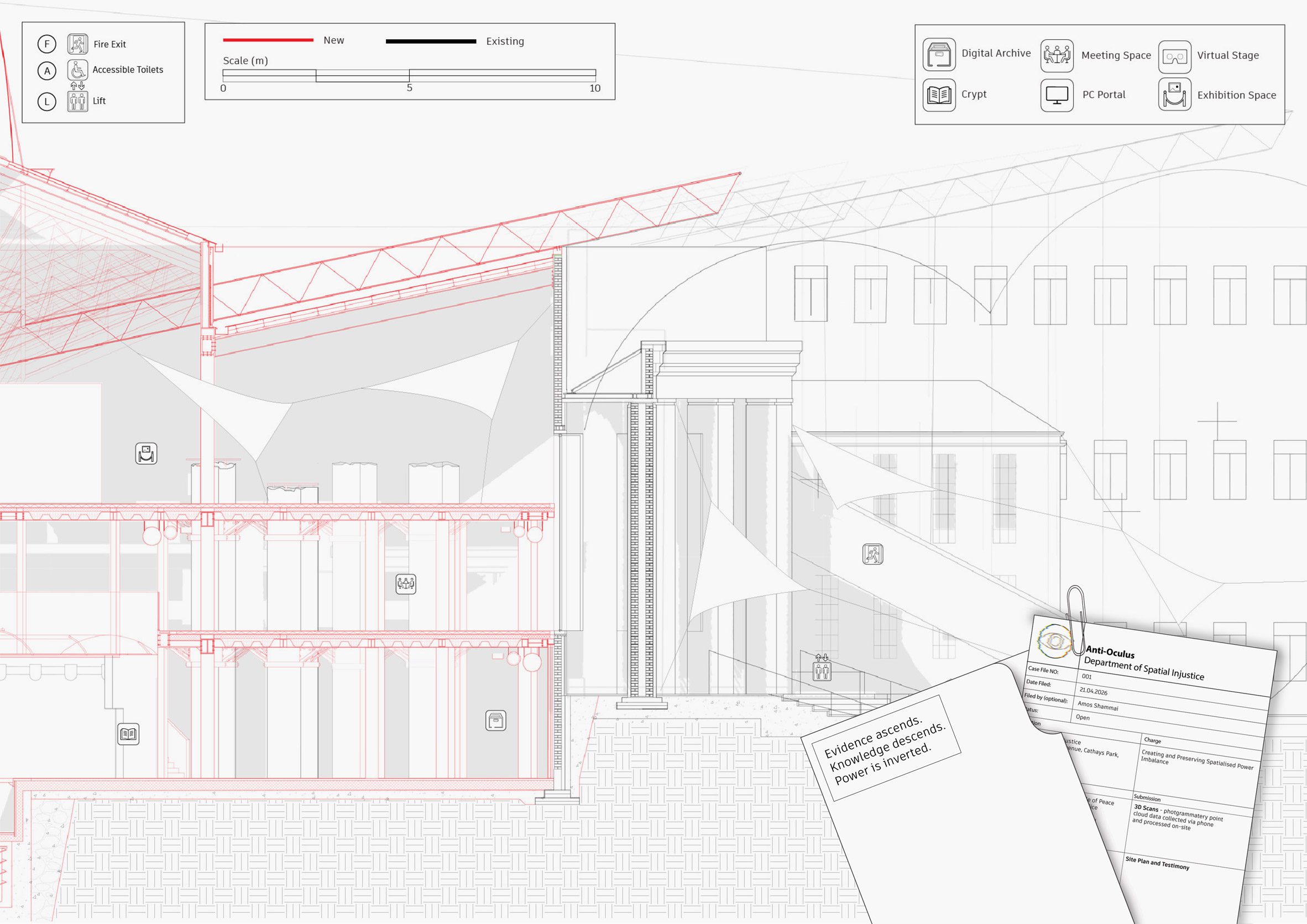 Architectural drawings with keys and symbols