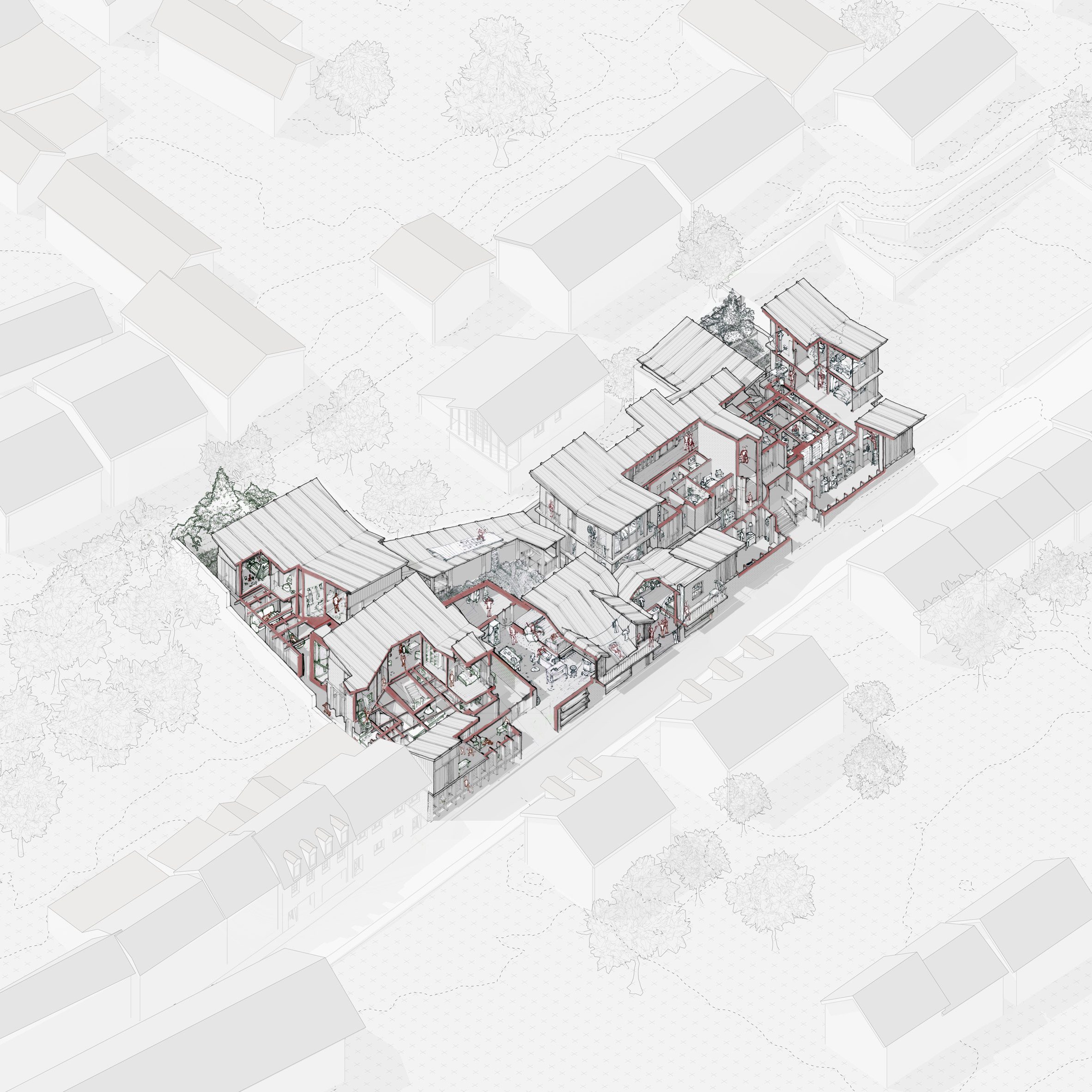 Architectural drawing of co-living building
