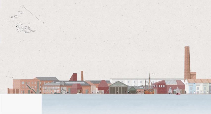 Architectural elevation drawing of dockside site