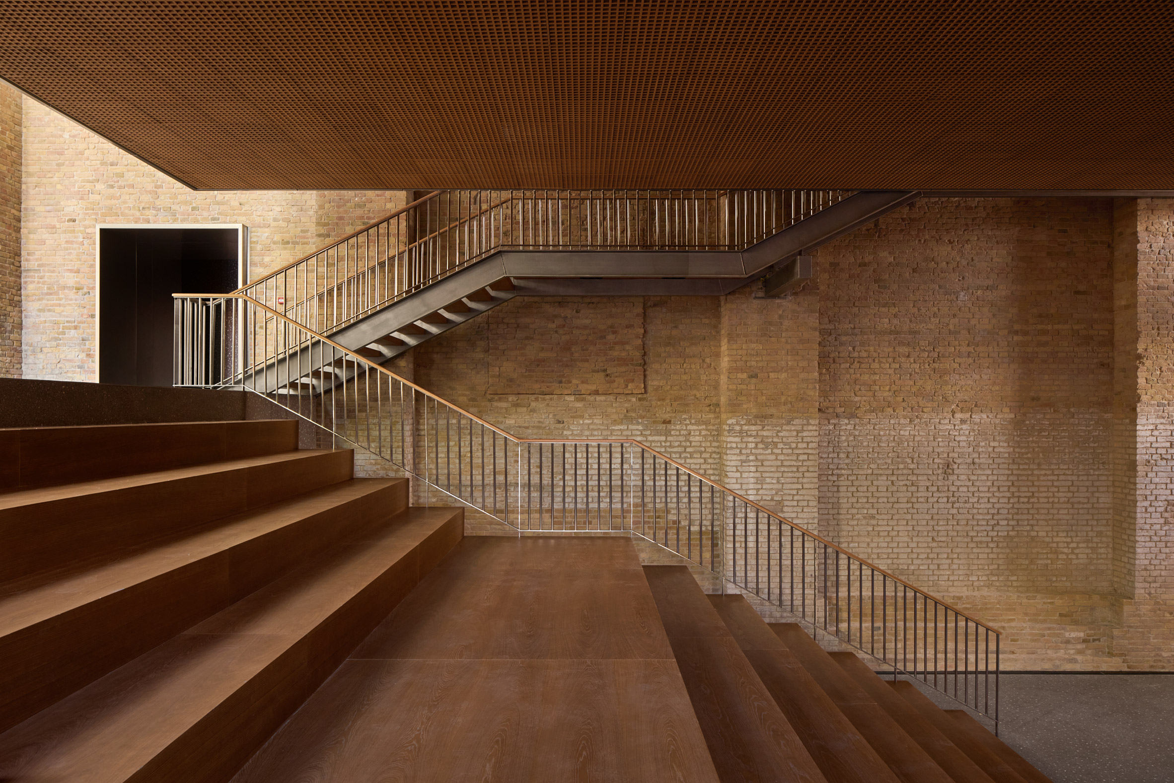 Bleacher-like seating in a gallery