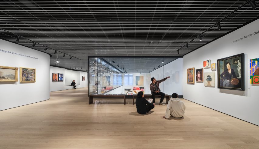 Museum interior with art on walls