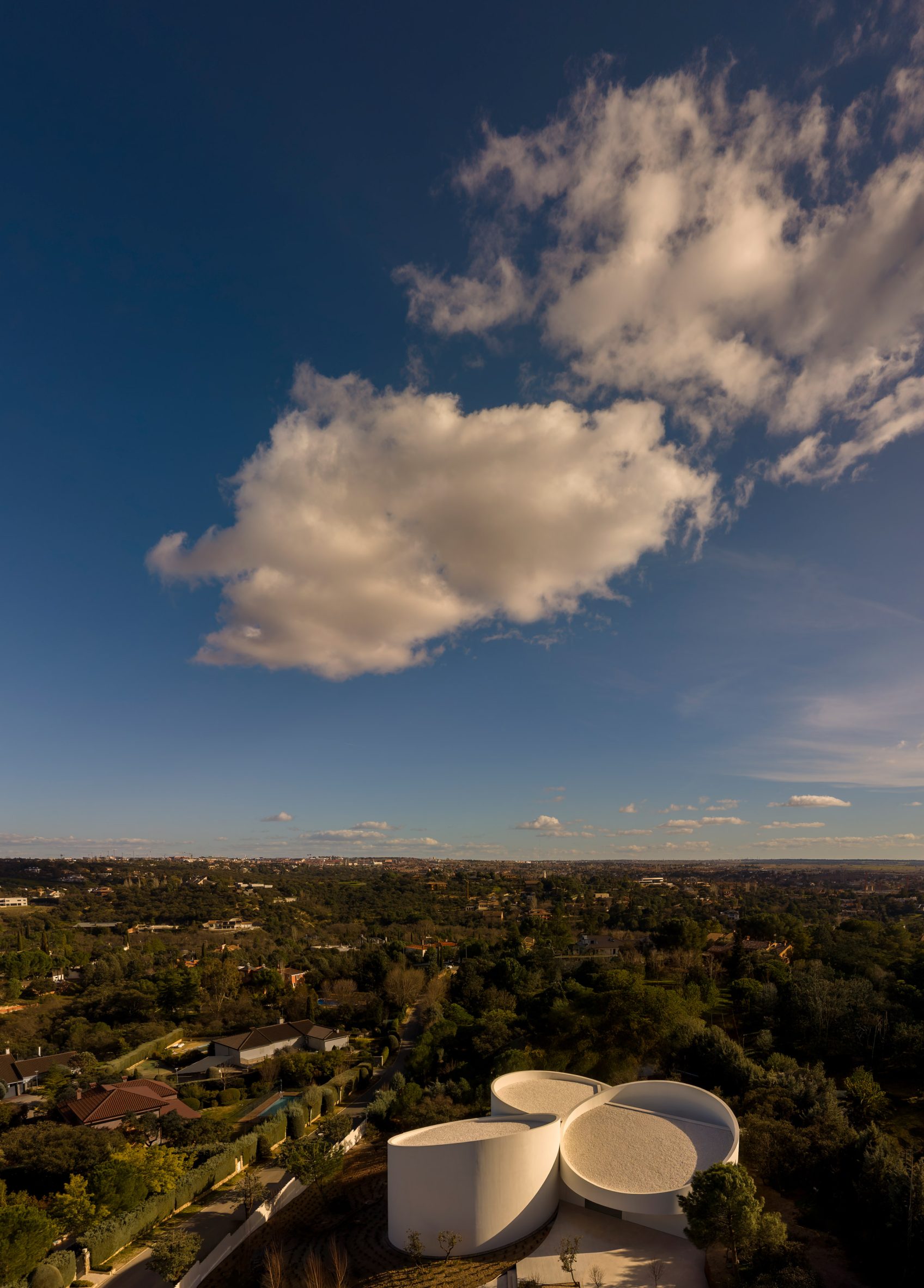Aerial view of cylindrical home in Spain