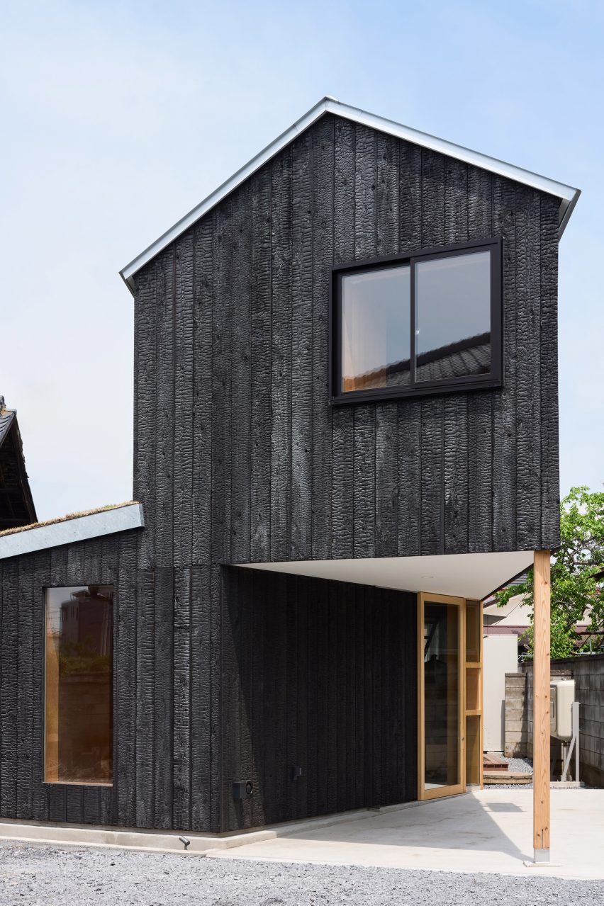 Japanese home clad in charred wood