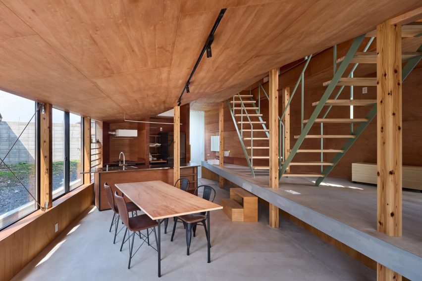 Plywood-lined interior