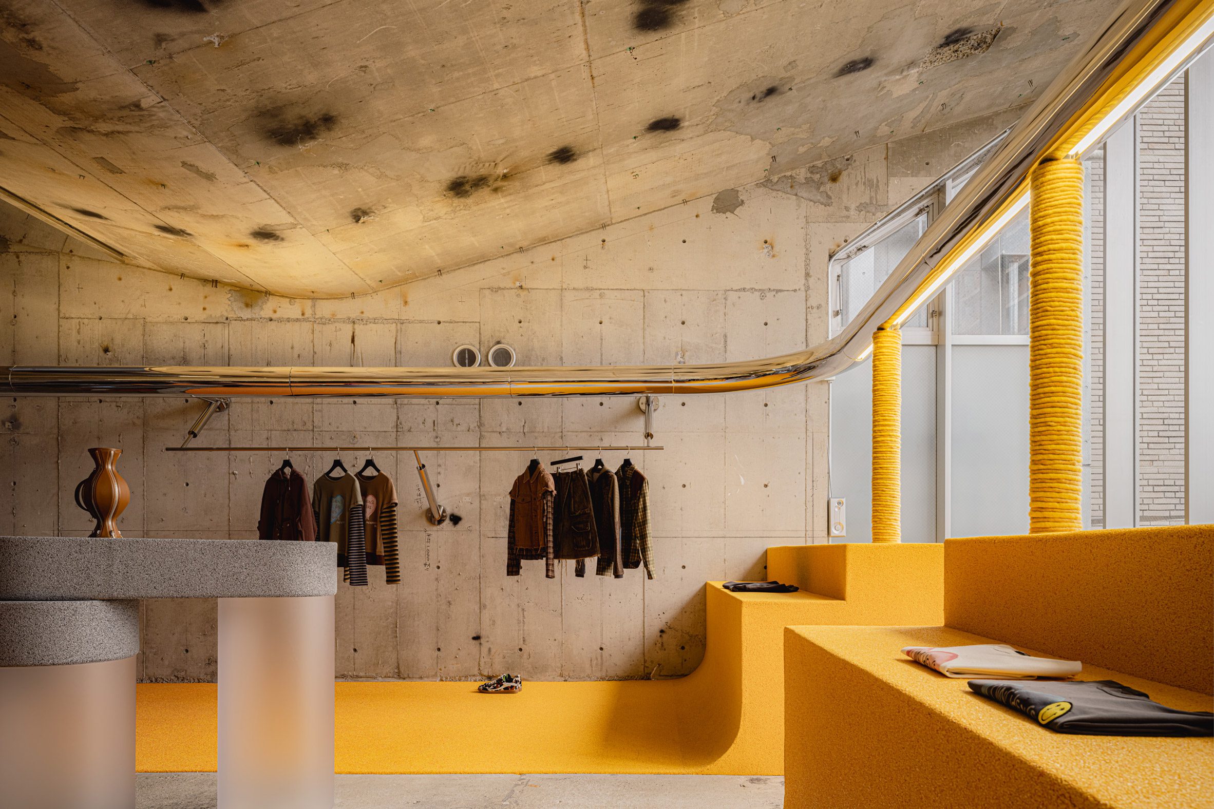 Yellow details in concrete store