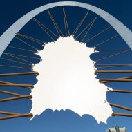 Nicholas Galanin "interrupts sightline" of Gateway Arch with animal-hide sculpture