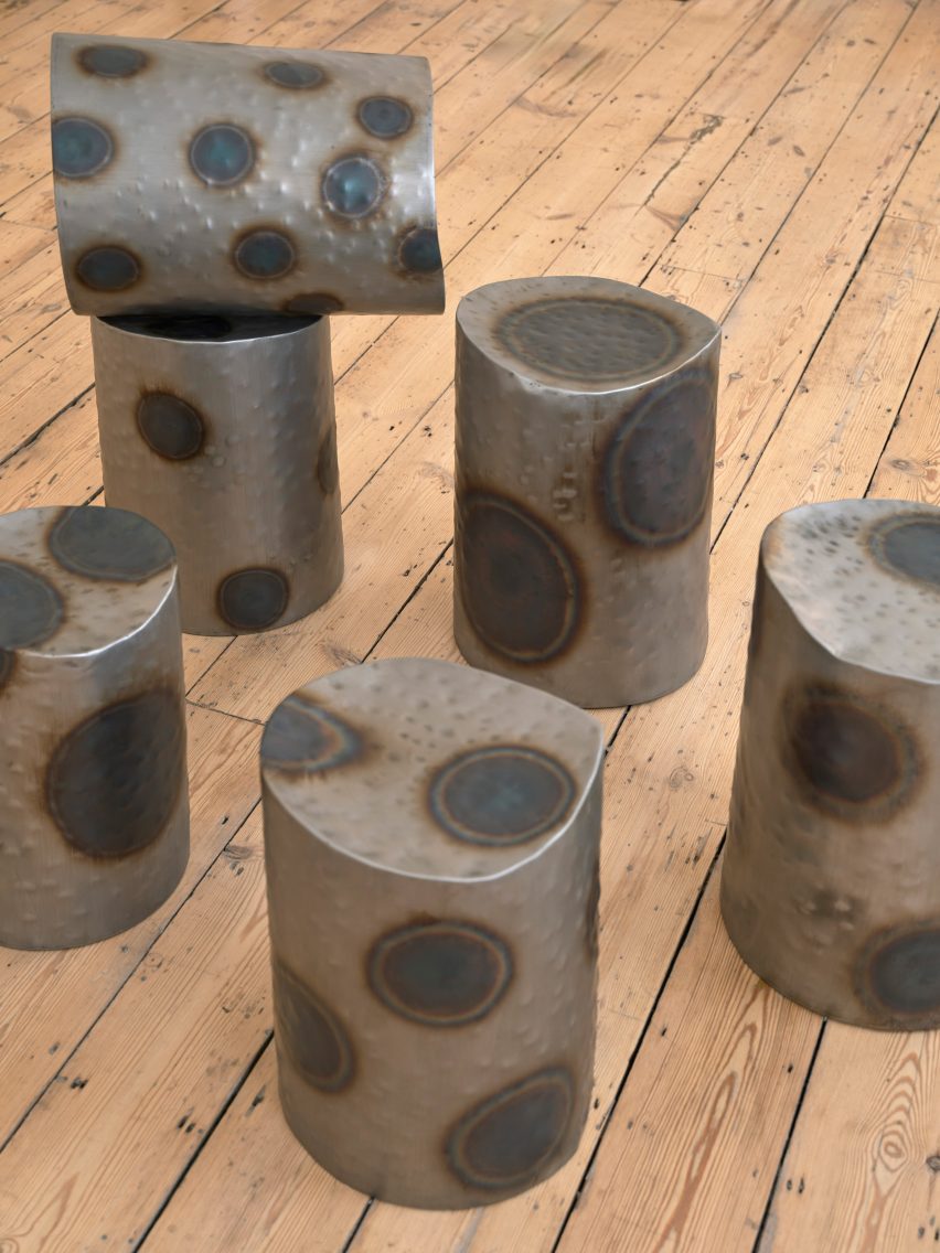 Metal stools on a wooden floor