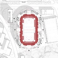 Ground (park entrance) plan of Jihlava Municipal Arena by Chybik + Kristof