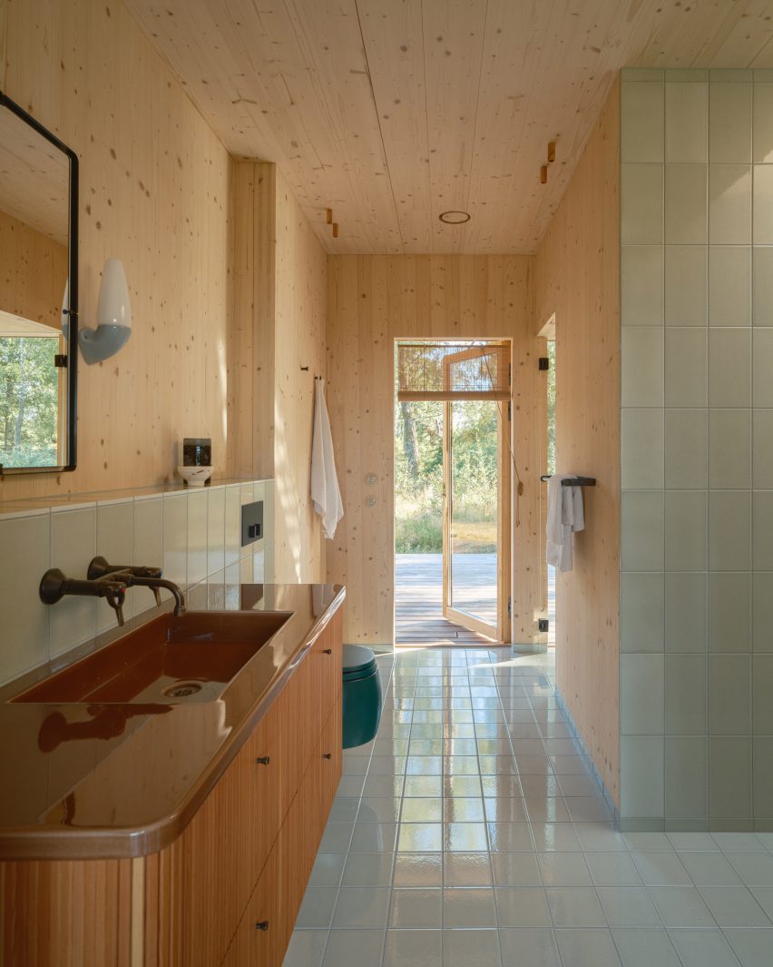 Bathroom interior at Pine House in Sweden