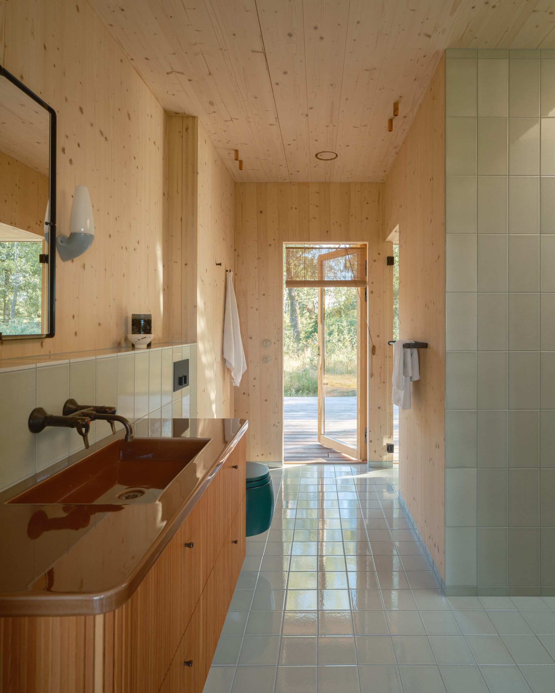 Bathroom interior at Pine House in Sweden