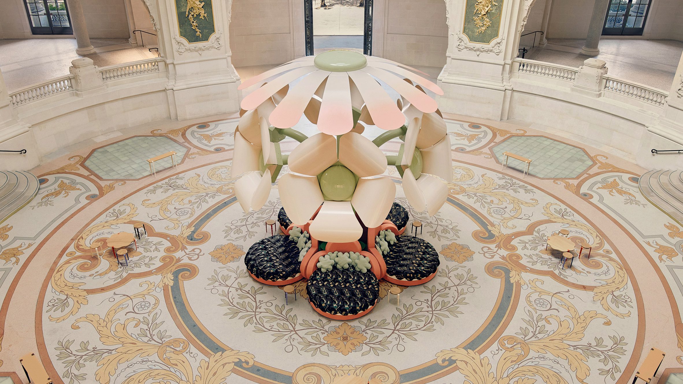 Uchronia installs giant floral sculpture at Grand Palais